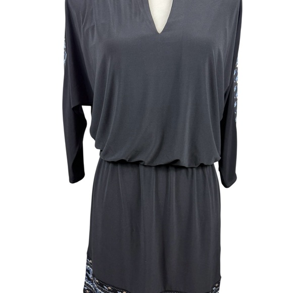 White House Black Market black split sleeve dress with embroidery size small - Picture 2 of 11